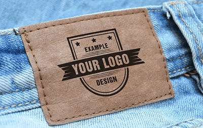 Custom leather brand label on denim