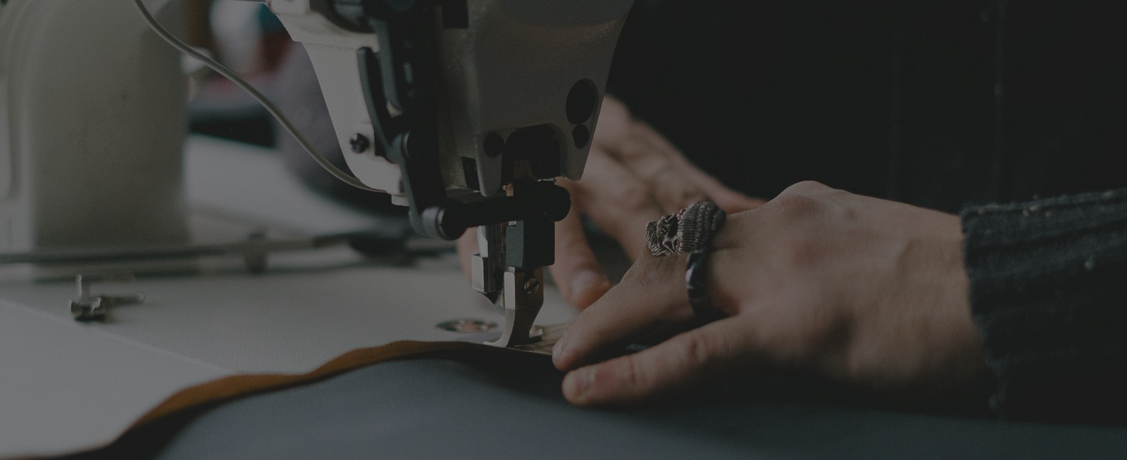 Garment being stitched on an industrial sewing machine